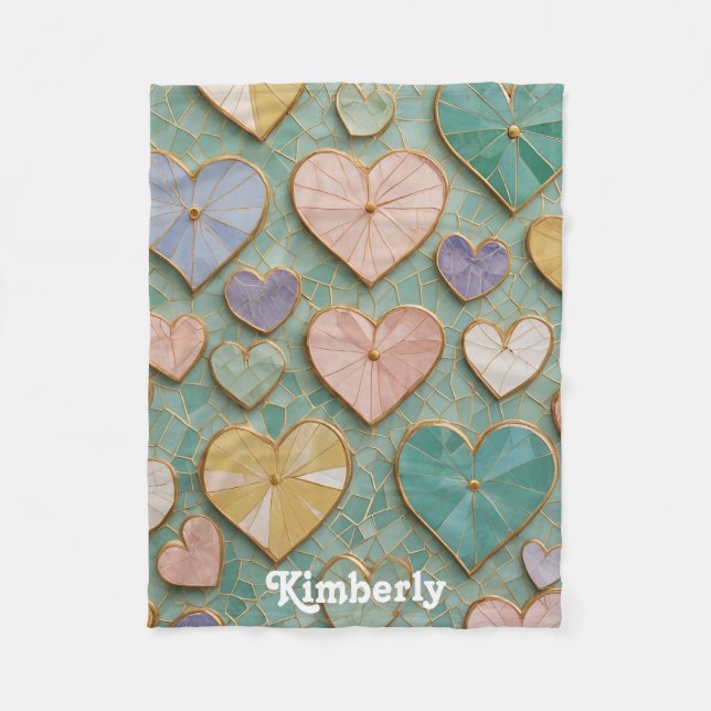 Couverture Polaire Mosaic Love : Coeurs Pastel (Devant)