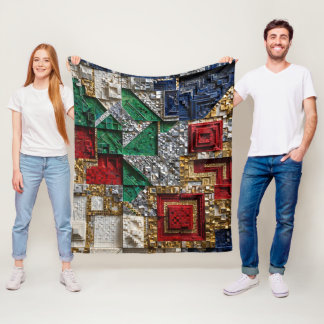 Couverture Polaire Mosaïque carrée géante émeraude or ivoire rouge bl