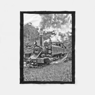 Couverture Polaire Moteur vintage noir et blanc de train de vapeur