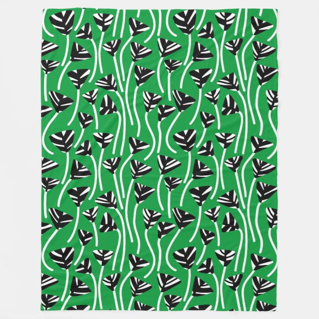 Couverture Polaire Motif 210121 - Noir, Blanc et Vert d'herbe (Devant)