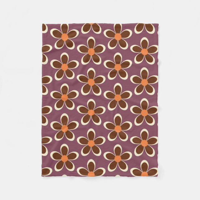 Couverture Polaire Motif à fleurs violet et orange rétro  (Devant)