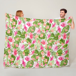 Couverture Polaire Motif à hibiscus palm monstère tropicale