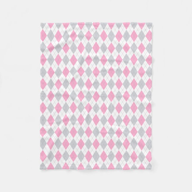 Couverture Polaire Motif à motifs de losanges gris rose (Devant)