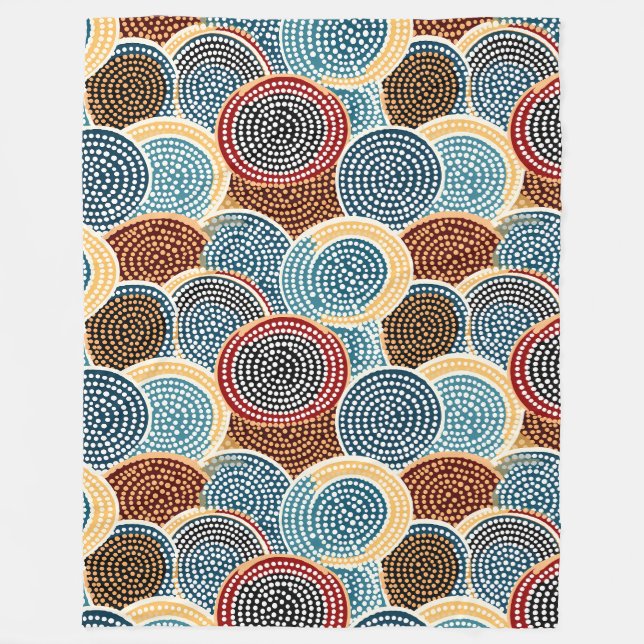Couverture Polaire Motif à points Cercle Bleu, Brown et Crème (Devant)