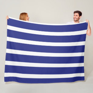 Couverture Polaire Motif à rayures bleu et blanc marine