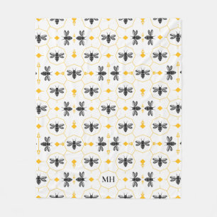 Couverture Polaire Motif abeille jaune moderne Monogramme noir élégan