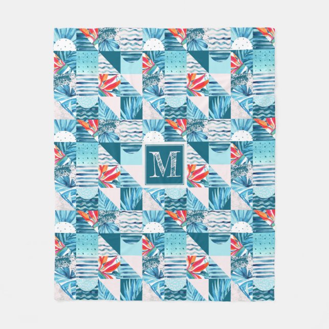 Couverture Polaire Motif abstrait géométrique turquoise tropical (Devant)
