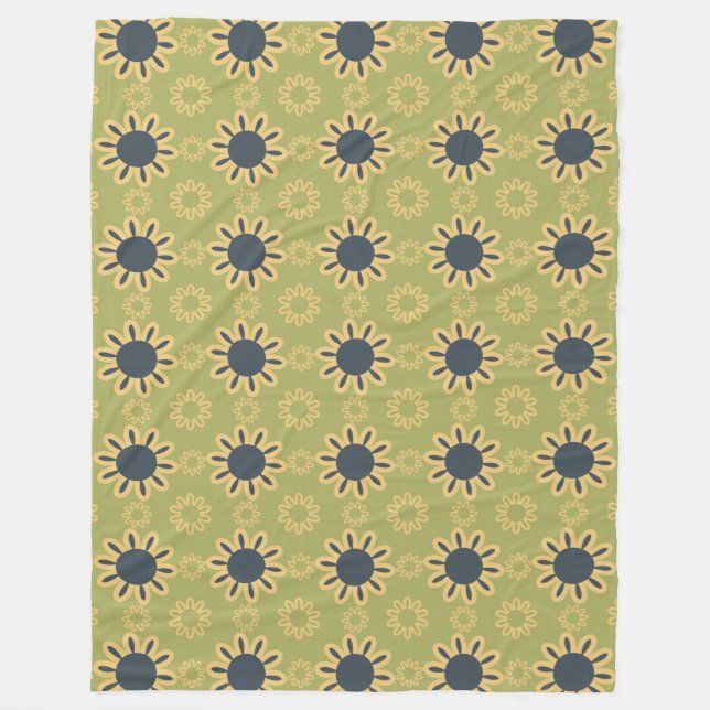 Couverture Polaire Motif Abstrait noir et jaune rétro (Devant)
