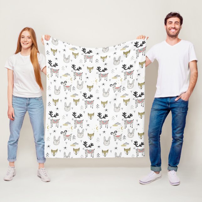 Couverture Polaire Motif animal de griffonnage de région boisée (En situation)