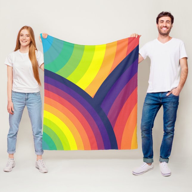 Couverture Polaire Motif arc-en-ciel des années 70 (En situation)