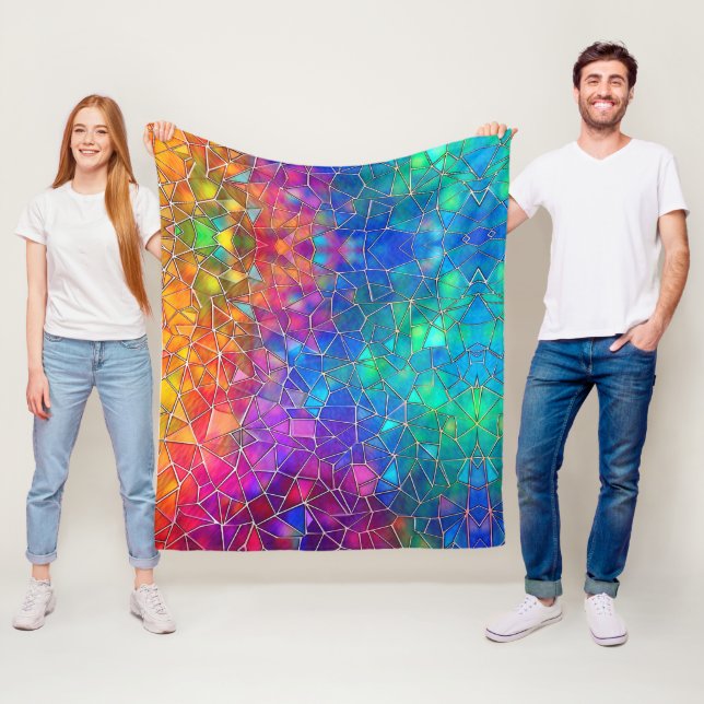 Couverture Polaire Motif arc-en-ciel en verre tendu (En situation)