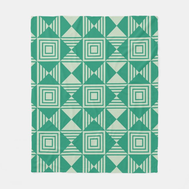 Couverture Polaire Motif Art déco géométrique triangle Carré vert (Devant)