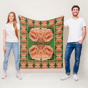 Couverture Polaire Motif artistique de fleur de rose pêche en fleurs 