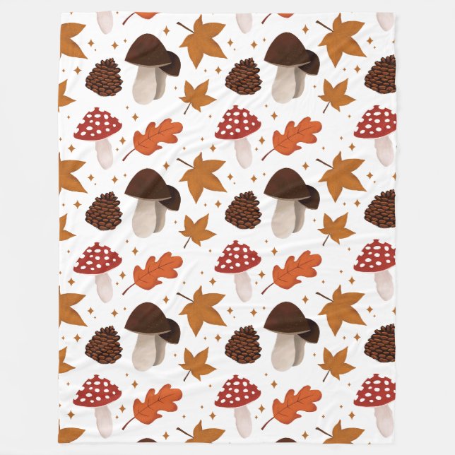 Couverture Polaire Motif Automne et Champignons (Devant)
