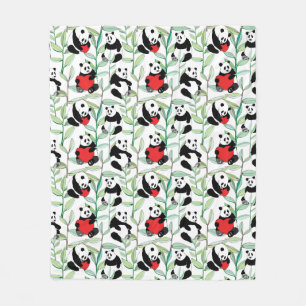 Couverture Polaire motif avec de beaux pandas avec des coeurs