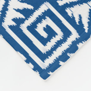 Couverture Polaire Motif aztèque d'Ikat - bleu et blanc de cobalt