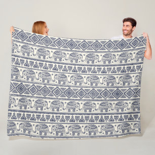 Couverture Polaire Motif aztèque tribal ethnique d'éléphant