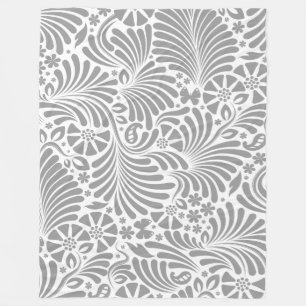 Couverture Polaire Motif Baroque Gris Et Blanc Floral