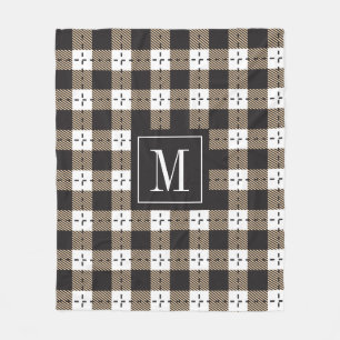 Couverture Polaire Motif blanc beige et violet foncé