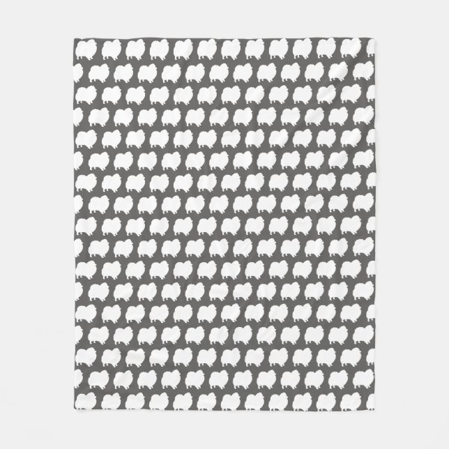 Couverture Polaire Motif blanc de silhouettes de Pomeranian (Devant)