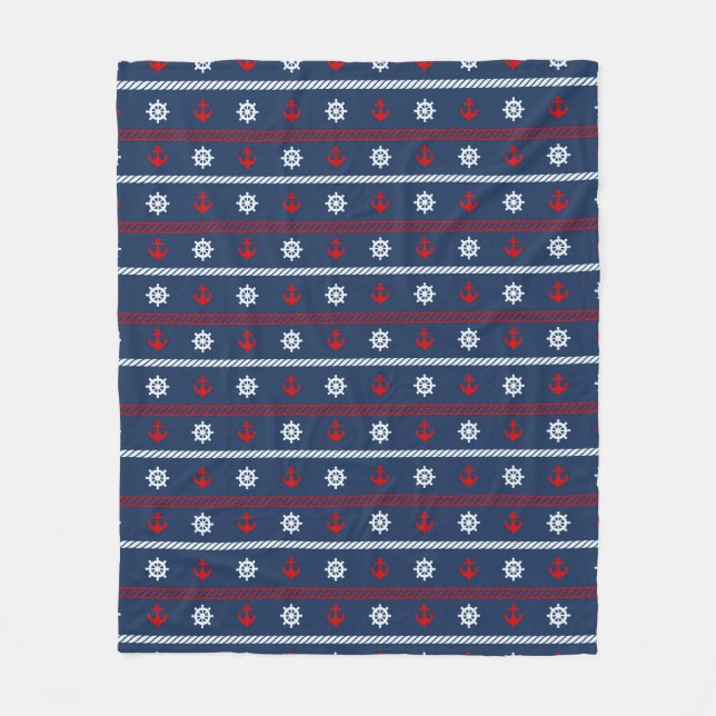 Couverture Polaire Motif blanc et bleu rouge d'océan (Devant)