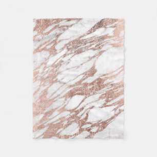 Couverture Polaire Motif blanc et rose élégant chic de marbre d'or