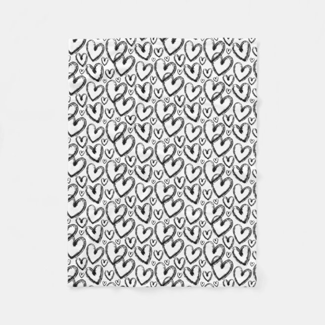 Couverture Polaire Motif blanc noir du coeur de brosse moderne (Devant)