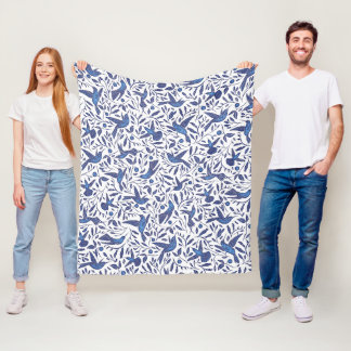 Couverture Polaire Motif bleu confortable d'oiseaux et de feuille de