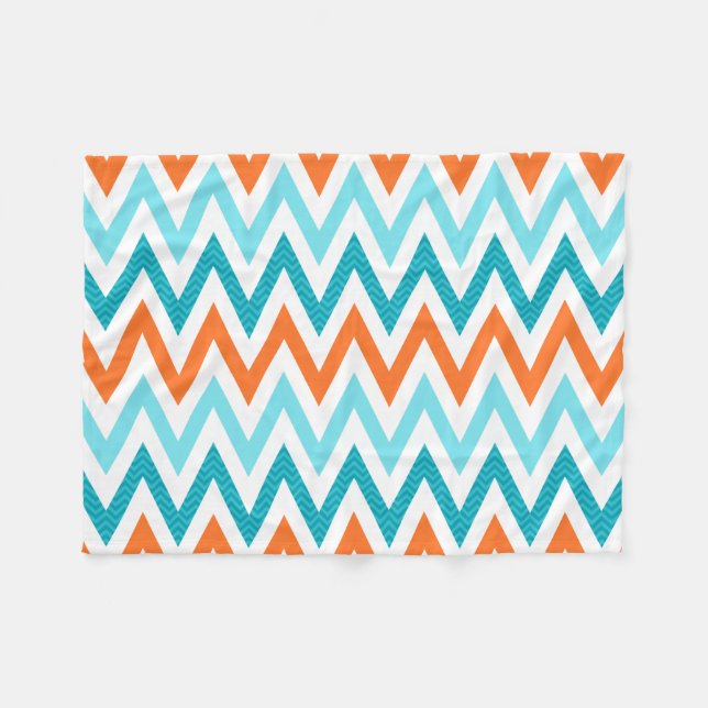 Couverture Polaire Motif bleu de zigzag d'Aqua orange moderne de (Devant (Horizontal))