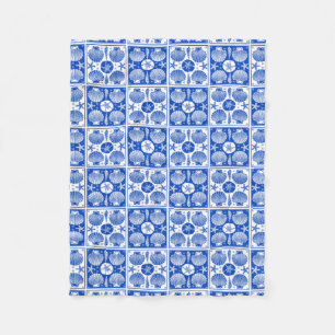 Couverture Polaire Motif bleu et blanc de bloc de plage de coquillage