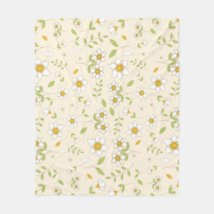 Couverture Polaire Motif botanique floral blanc sur crème