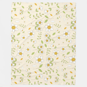 Couverture Polaire Motif botanique floral blanc sur crème