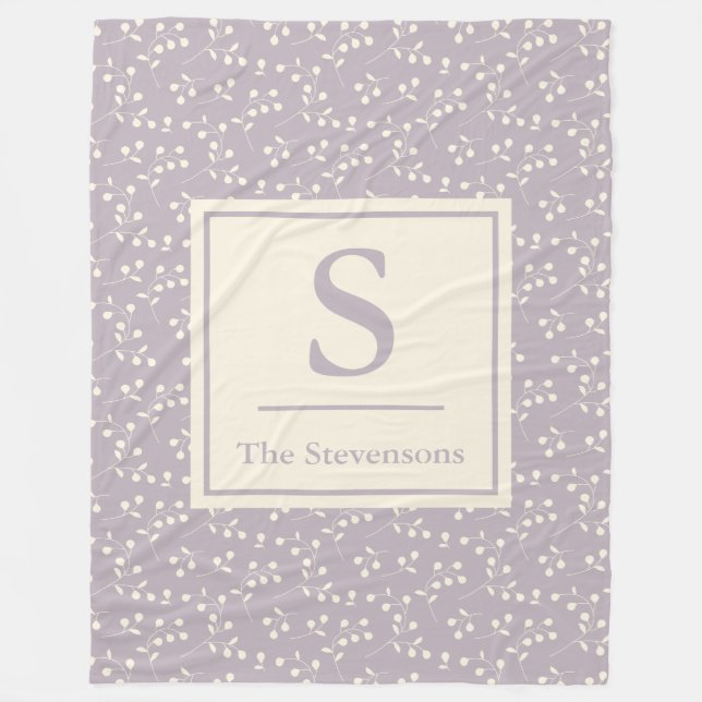 Couverture Polaire Motif botanique rustique élégant Lilac Monogrammé (Devant)