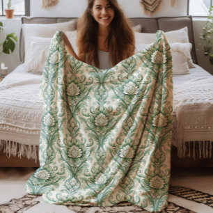 Couverture Polaire Motif botanique vert vintage