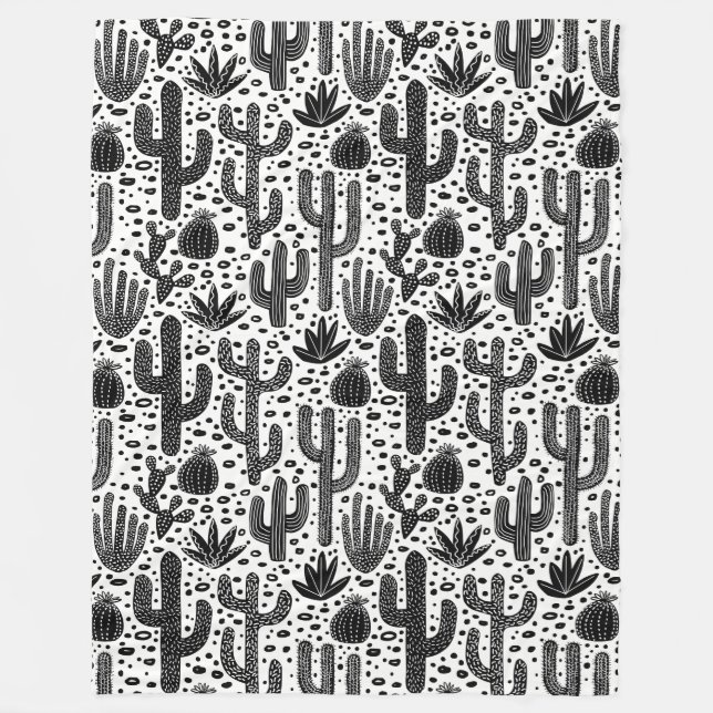 Couverture Polaire Motif Cactus - noir et blanc (Devant)