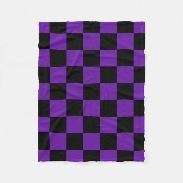 Couverture Polaire Motif Carré noir et violet foncé (Devant)