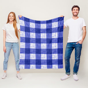Couverture Polaire Motif carreaux à carreaux gras bleu et blanc