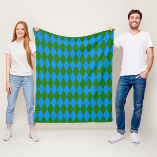 Couverture Polaire Motif Carreaux Harlequin Vert Bleu