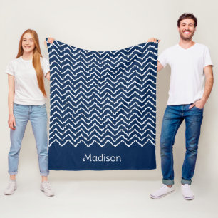 Couverture Polaire Motif Chevron Ondulé Bleu Marine Et Blanc