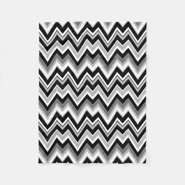 Couverture Polaire Motif Chevron Zigzag noir blanc et gris (Devant)