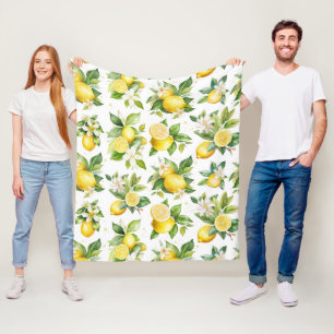 Couverture Polaire Motif citron, Fleurs de citron, Feuilles, Citrus