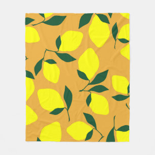 Couverture Polaire Motif citron simple, arrière - plan orange.