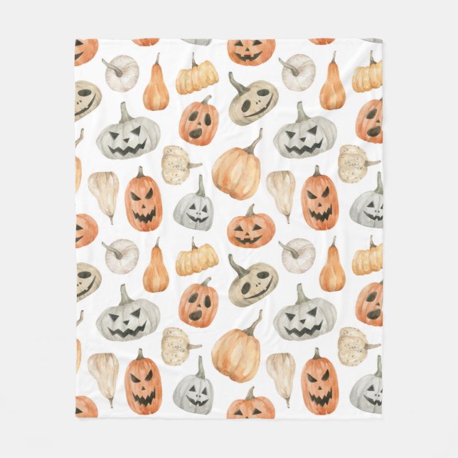 Couverture Polaire Motif Citrouille d'aquarelle amusant (Devant)