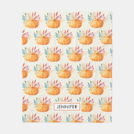 Couverture Polaire Motif Citrouille d'aquarelle orange