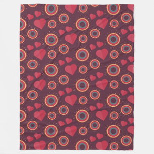 Couverture Polaire Motif Coeurs et cercles rétro