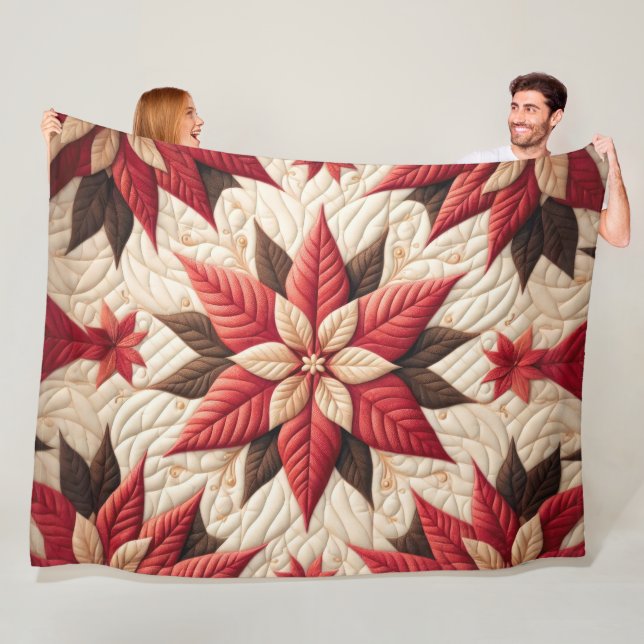 Couverture Polaire Motif courbé Poinsettia rouge (En situation)