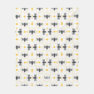 Couverture Polaire Motif d'abeille jaune moderne Élégant Monogramme n