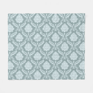 Couverture Polaire Motif Damassé Rococo Canard Œuf Bleu+Turquoise