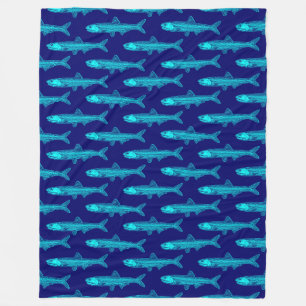 Couverture Polaire Motif d'anchois - Cyan et Deep Navy