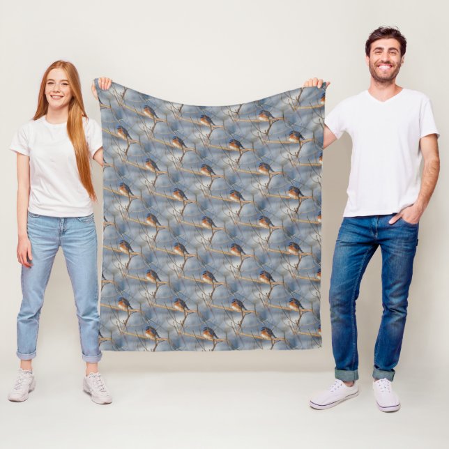 Couverture Polaire Motif d'animal de merle d'hiver  (En situation)